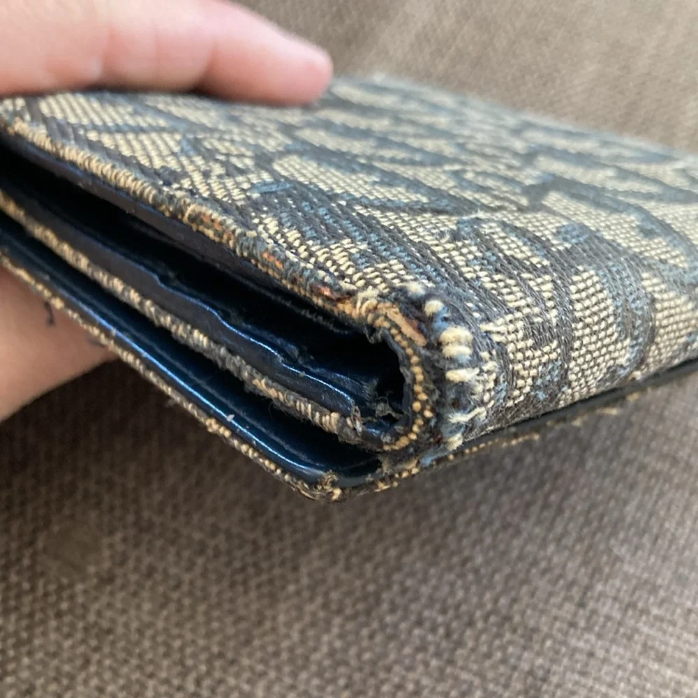 Vintage 2001 Christian Dior Trotter Monogram Navy Denim & Leather Wallet
